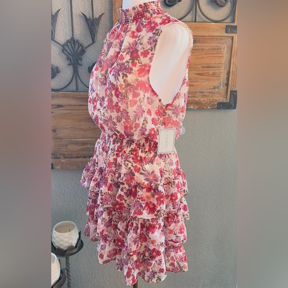 NWT 1. State Floral High Shirred Neck Sleeveless Ruffle Skirt Mini Dress -Sz XL - Picture 3 of 16